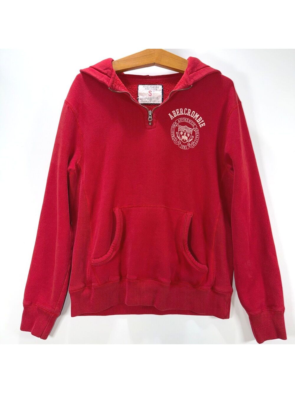 Y2K Abercrombie & Fitch Quarter Zip Red Hoodie - Small
